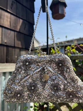 Embellished Silver Sequin Evening Bag Vintage